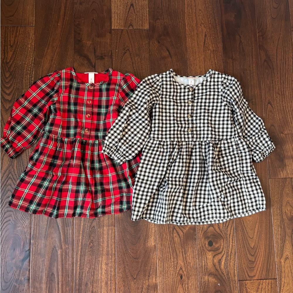 LOT OF 2 Holiday Dresses Plaid and Gingham 2T